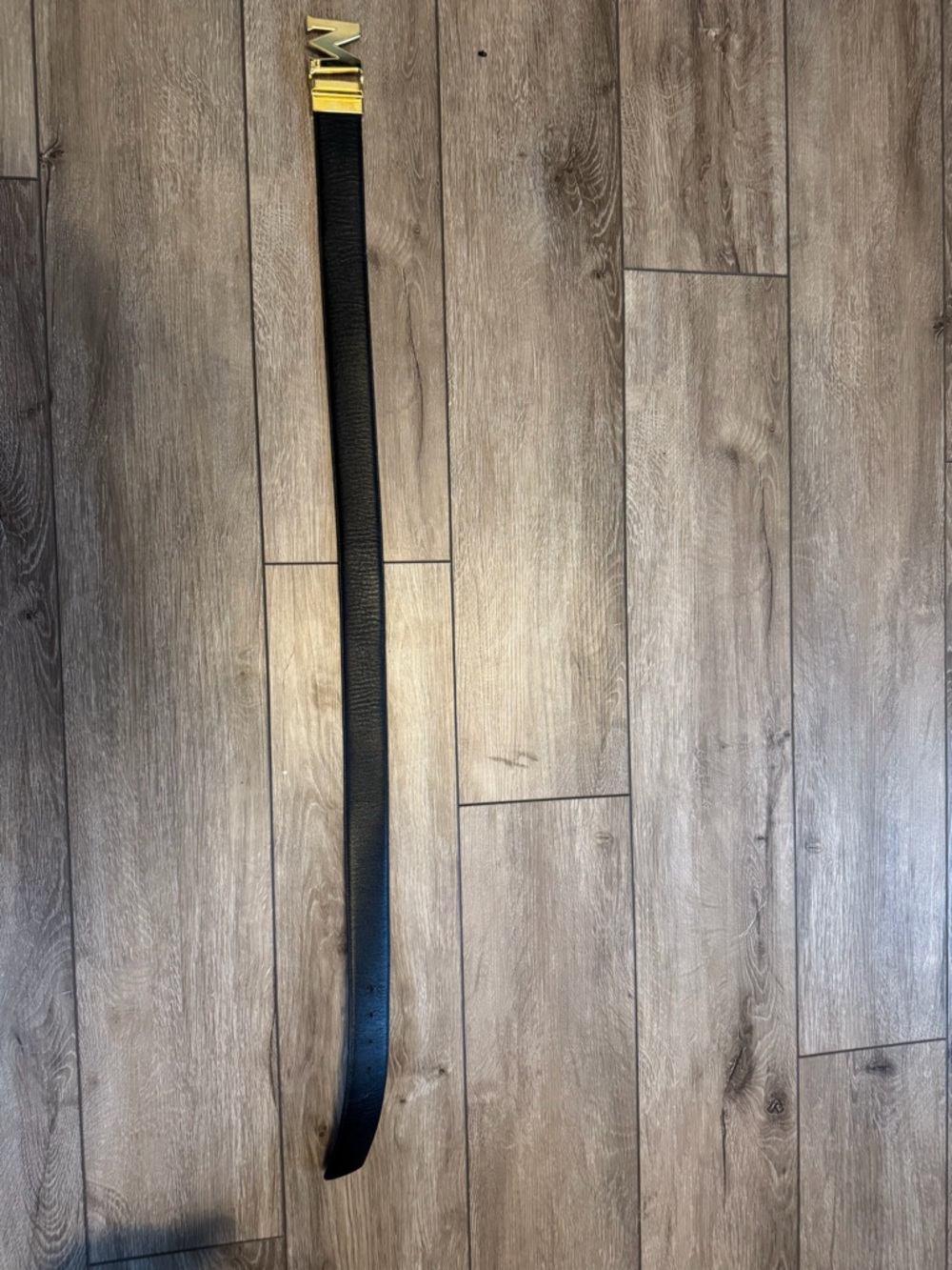 MCM Gold Belt Buckle on Black Strap - Picture 2 of 3